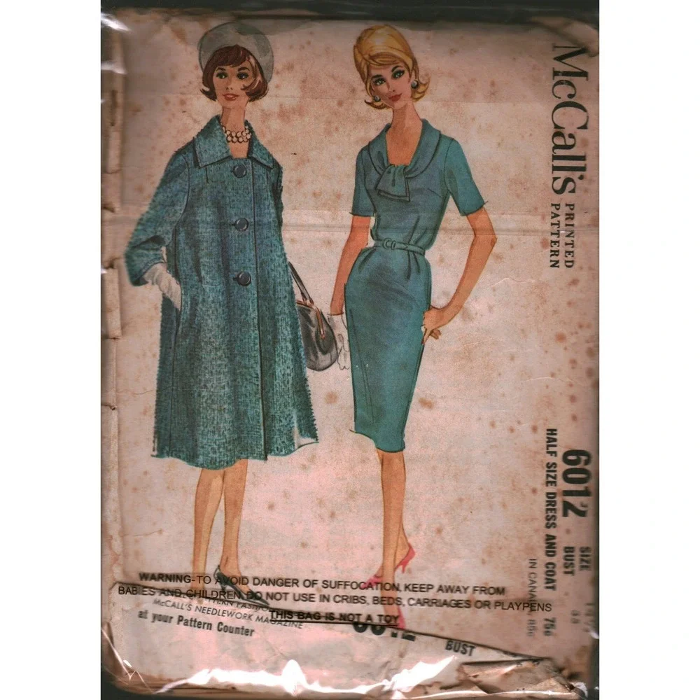 Vintage 1961 McCalls 6012 Sewing Pattern Dress and‎ Coat Set Size 14.5 Bust 35